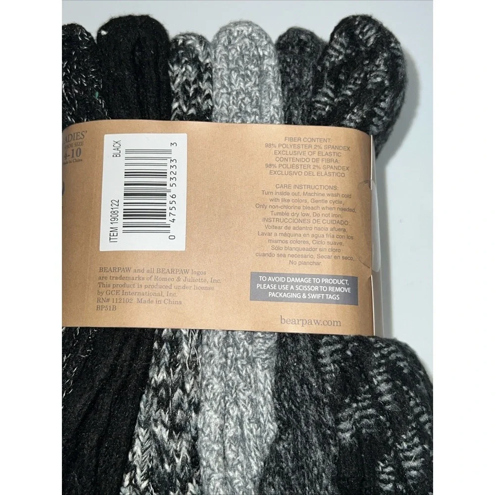 Bearpaw 6 Pairs Women's Size 4-10 Boot Socks Black Polyester Multi Color Soft